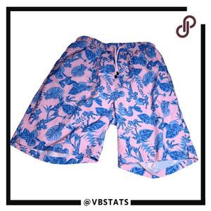 Peter Millar Men's Seaside Snake Garden Print Swim Trunks Pink Blue Size Medium